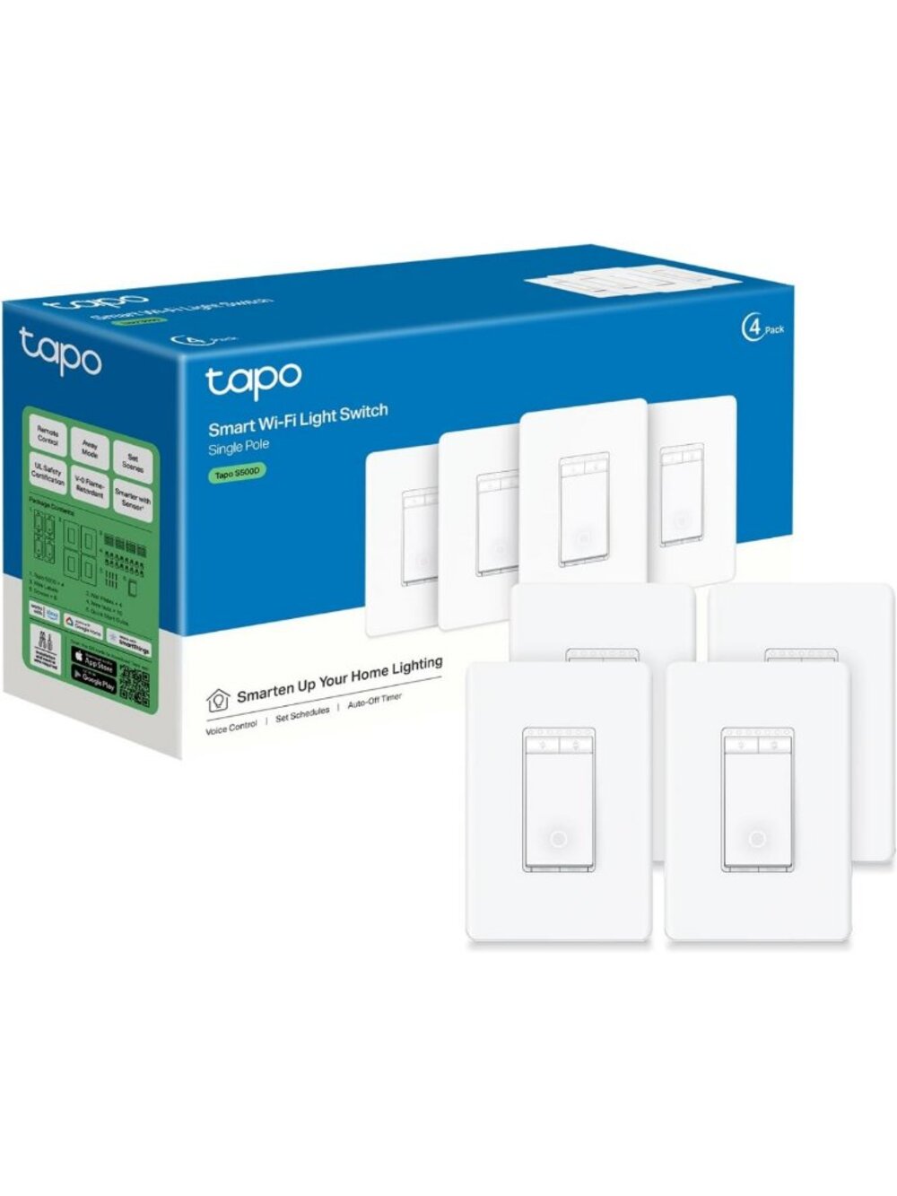 Smart Dimmer Switches (4-Pack) - Single Pole, Neutral Wire Required, Easy